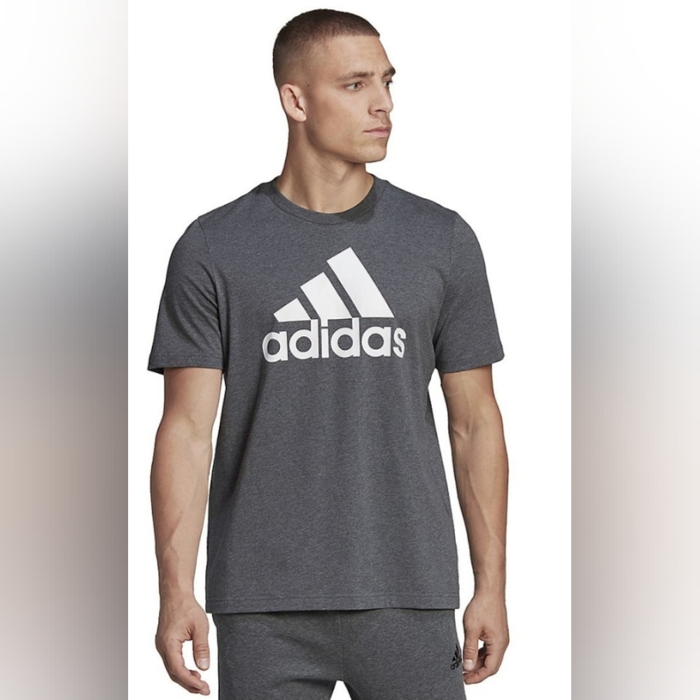 Adidas mens classic badge of sport tee dark Heather grey with black logo